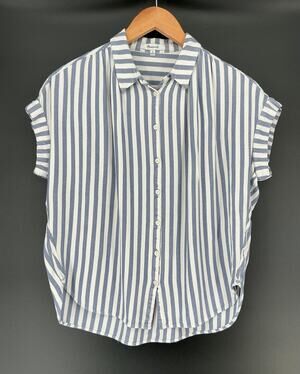 Madewell Blue White Striped Button Front Cap Sleeve Blouse Top Women’s Medium